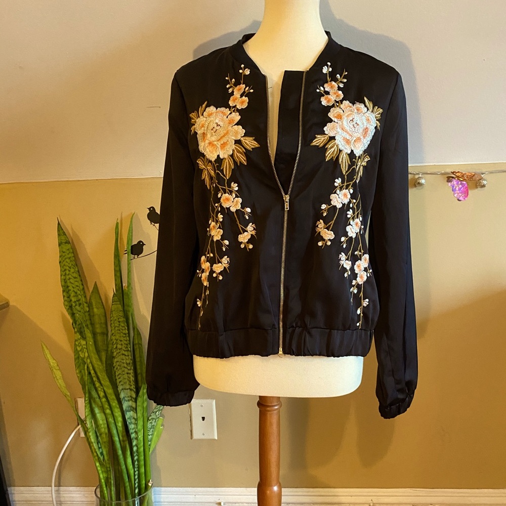 Black embroidered bomber jacket